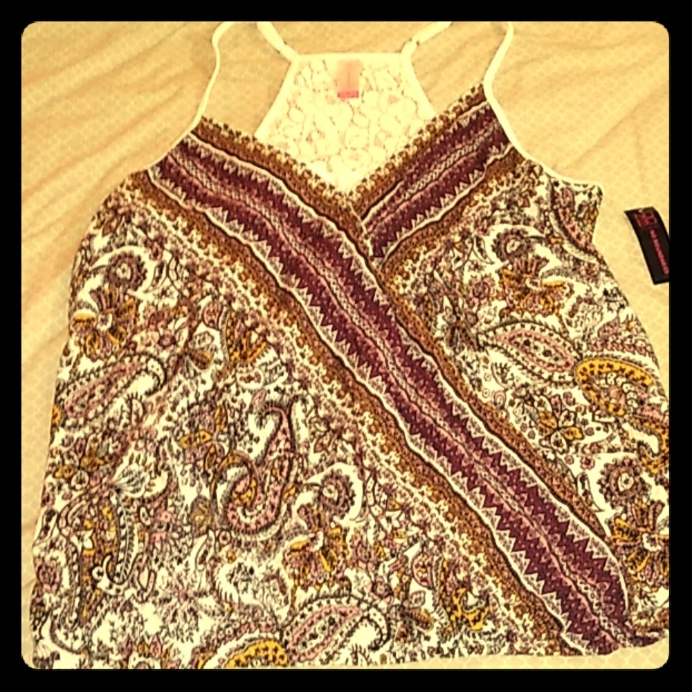 New knit to woven wrap tank top